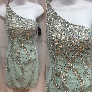Sherri hill short beaded one shoulder dress Sz 0